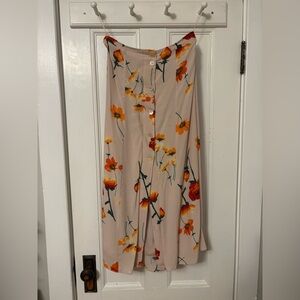 Wilfred Floral Maxi Skirt — Bold Red, Orange & Green Print, Button-Down
